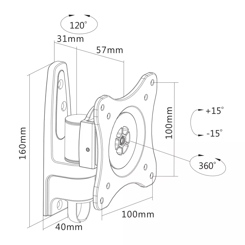 InLine Βάση τοίχου, για οθόνες έως 69 cm (27 ίντσες), μέγιστο 15 kg