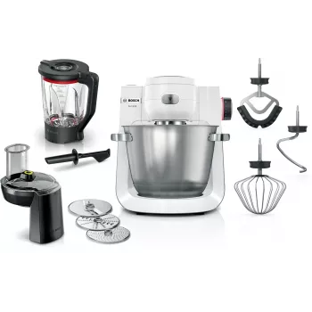 Bosch Serie 6 MUMS6EW22 κουζινομηχανή, 1600 W, σετ ζαχαροπλαστικής, εξάρτημα μπλέντερ, λευκό/ανοξείδωτο ατσάλι