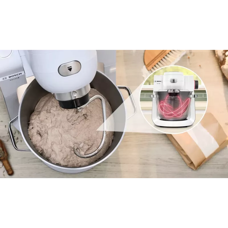 Bosch Serie 6 MUMS6EW22 κουζινομηχανή, 1600 W, σετ ζαχαροπλαστικής, εξάρτημα μπλέντερ, λευκό/ανοξείδωτο ατσάλι
