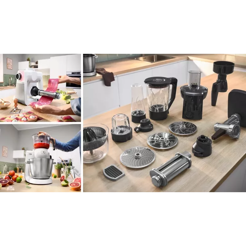 Bosch Serie 6 MUMS6EW22 κουζινομηχανή, 1600 W, σετ ζαχαροπλαστικής, εξάρτημα μπλέντερ, λευκό/ανοξείδωτο ατσάλι