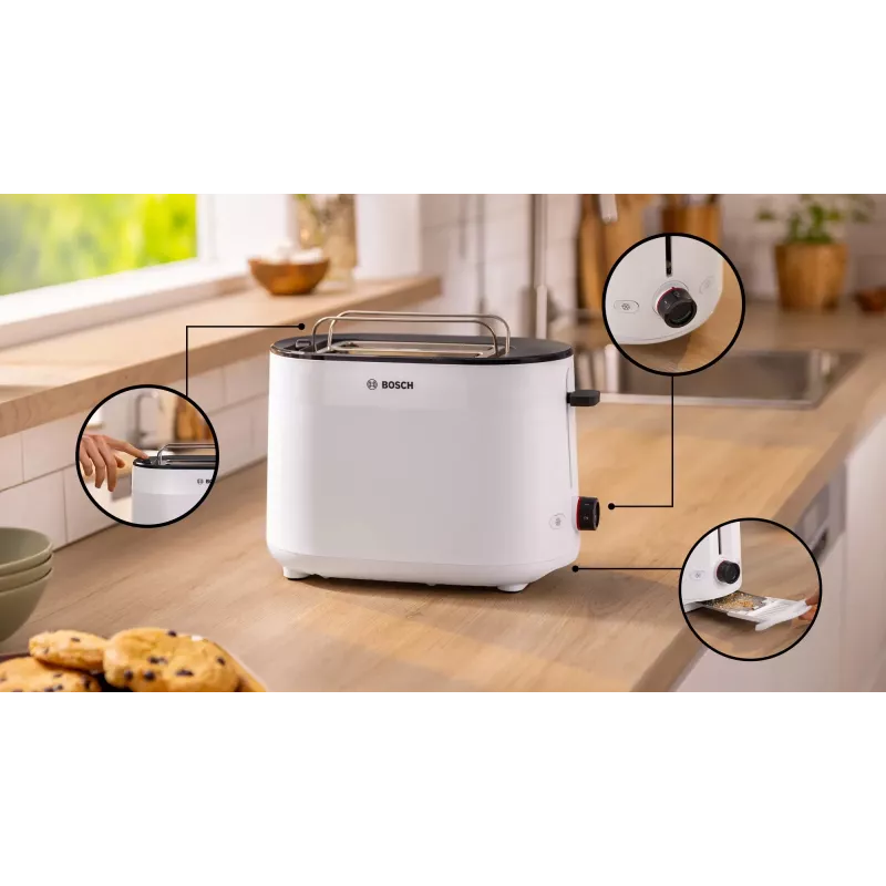 Bosch TAT2M121 Τοστιέρα 6 2 Φέτες 950 W Λευκή