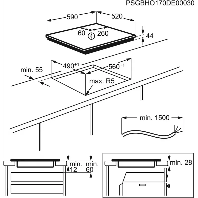 Electrolux EIS62443 Μαύρη Εντοιχιζόμενη 60 cm Επαγωγική εστία 4 εστιών