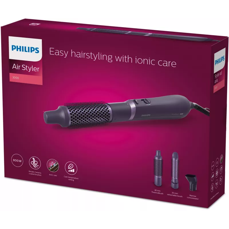 Σετ styling μαλλιών Philips 3000 series BHA305/00 — 800 W, 3 βαθμίδες θέρμανσης, 3 εξαρτήματα, μωβ