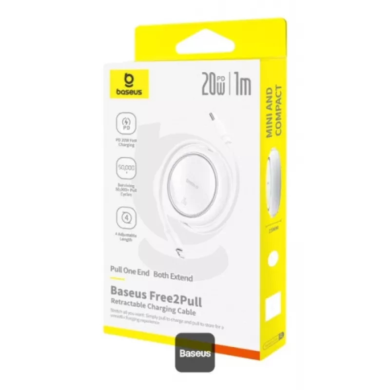 BASEUS Free2pull Expandable USB C To Ip Ligtning Fast Charging Καλώδιο 1 M 20 W Λευκό