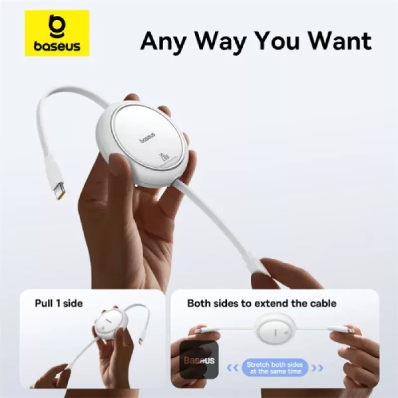 BASEUS Free2pull Expandable USB C To Ip Ligtning Fast Charging Καλώδιο 1 M 20 W Λευκό