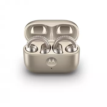 Headset Motorola Moto Buds Loop Bluetooth Ear-Clip-On binaural, Dolby Atmos, Bluetooth 5.0, ANC, 8 h αναπαραγωγή, θήκη φόρτισης 520 mAh, μπεζ