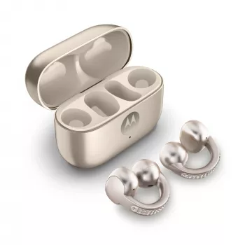 Headset Motorola Moto Buds Loop Bluetooth Ear-Clip-On binaural, Dolby Atmos, Bluetooth 5.0, ANC, 8 h αναπαραγωγή, θήκη φόρτισης 520 mAh, μπεζ
