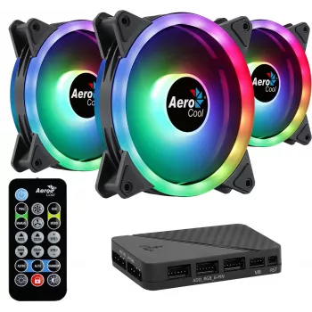 Aerocool DUO12PRO Kit 3x Ανεμιστήρες 12 cm ARGB LED Dual-Ring Antivibration 6 Pins, μαύρο