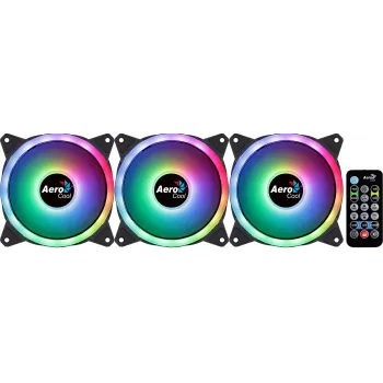 Aerocool DUO12PRO Kit 3x Ανεμιστήρες 12 cm ARGB LED Dual-Ring Antivibration 6 Pins, μαύρο