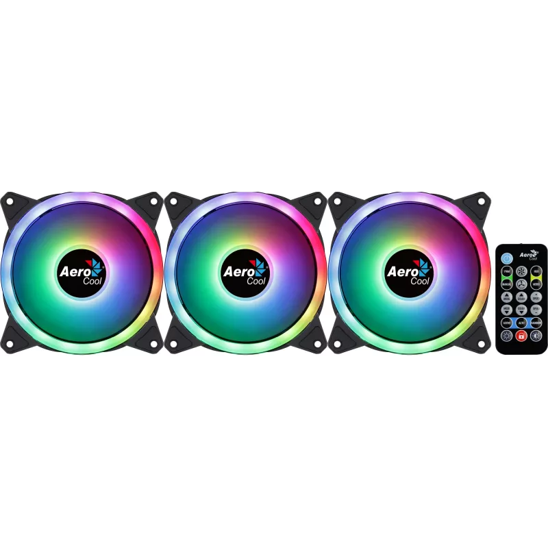 Aerocool DUO12PRO Kit 3x Ανεμιστήρες 12 cm ARGB LED Dual-Ring Antivibration 6 Pins, μαύρο