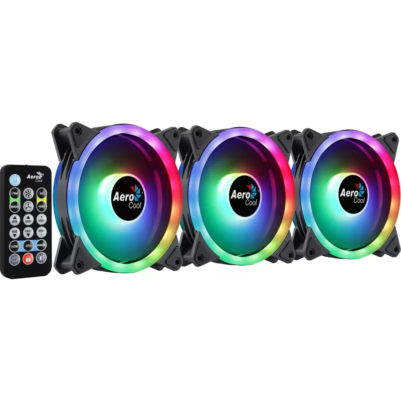 Aerocool DUO12PRO Kit 3x Ανεμιστήρες 12 cm ARGB LED Dual-Ring Antivibration 6 Pins, μαύρο