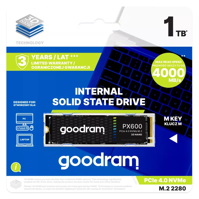 Goodram SSDPR-PX600-1K0-80 εσωτερικός solid-state δίσκος 1 TB M.2 PCI Express 4.0 NVMe 3D NAND