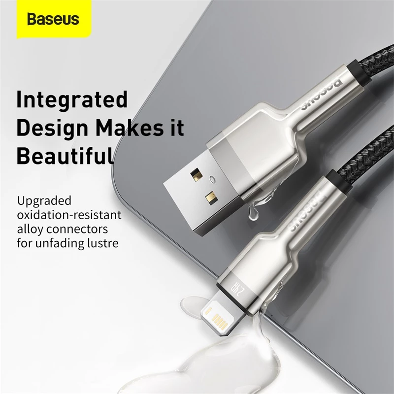 BASEUS Καλώδιο μεταφοράς δεδομένων Fast Charge Cafule - USB Type-A σε Lightning - 480 Mbit/s (2,4 A PD) - 1 m - μαύρο