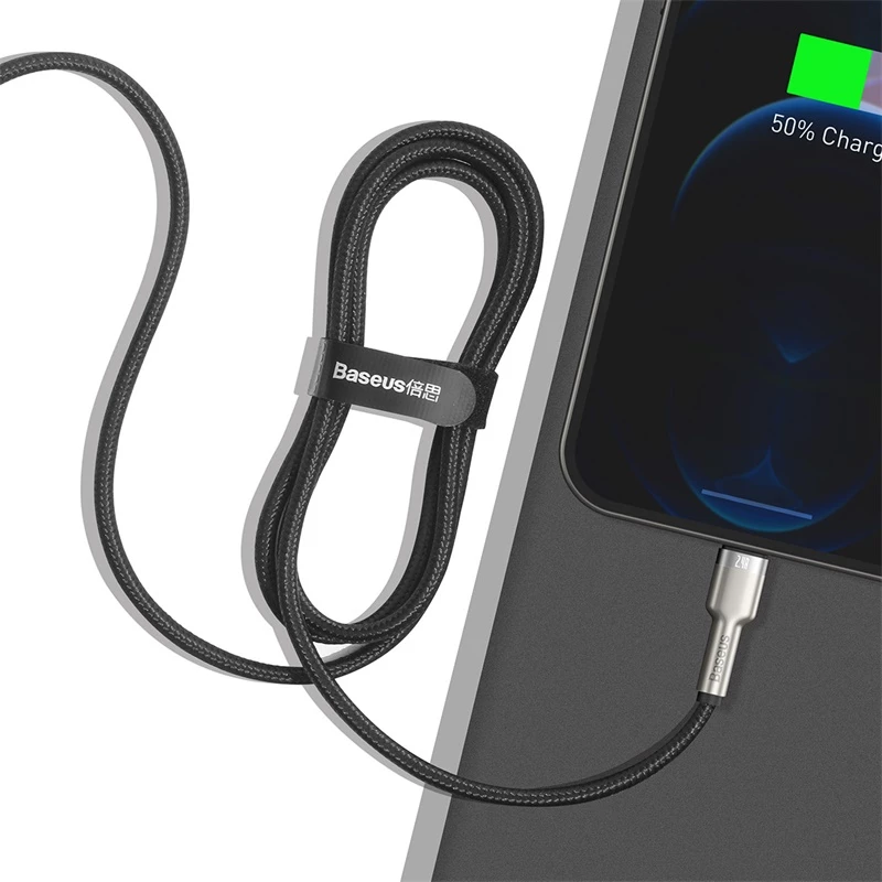 BASEUS Καλώδιο μεταφοράς δεδομένων Fast Charge Cafule - USB Type-A σε Lightning - 480 Mbit/s (2,4 A PD) - 1 m - μαύρο