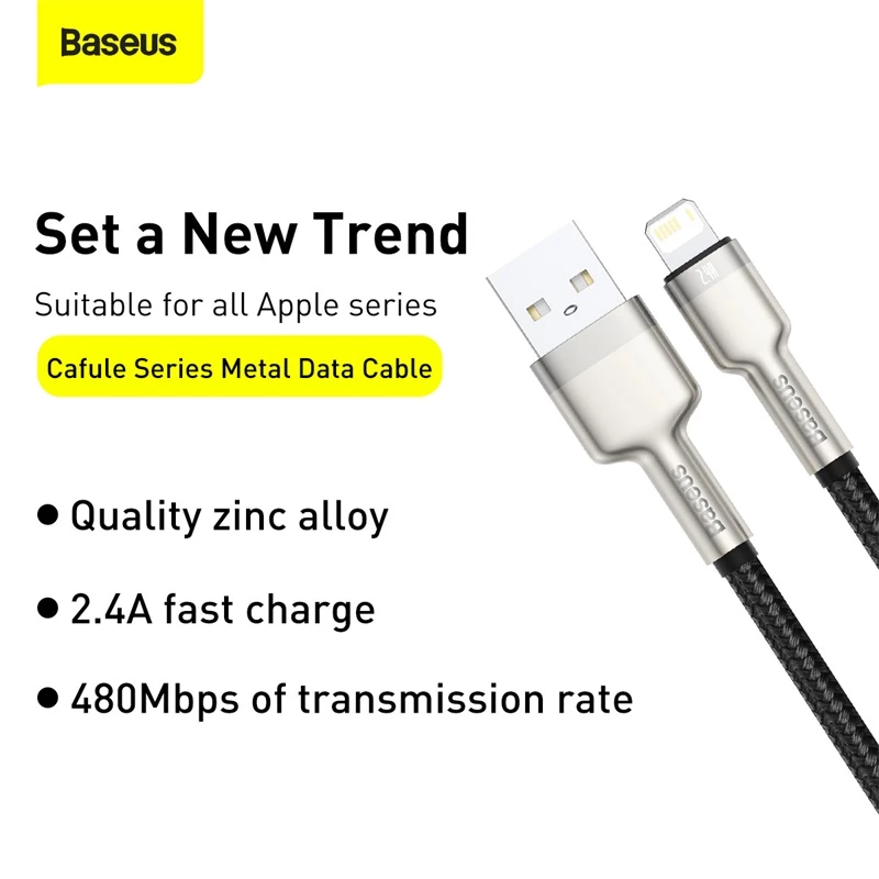 BASEUS Καλώδιο μεταφοράς δεδομένων Fast Charge Cafule - USB Type-A σε Lightning - 480 Mbit/s (2,4 A PD) - 1 m - μαύρο