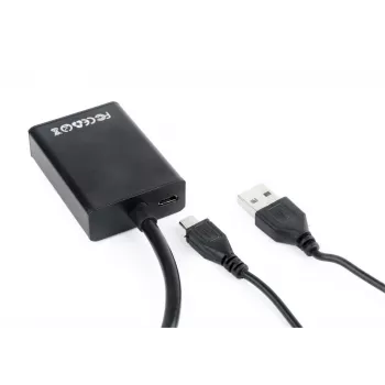 GEMBIRD Καλώδιο προσαρμογέα VGA σε HDMI, τροφοδοτούμενο από USB 15cm - μαύρο