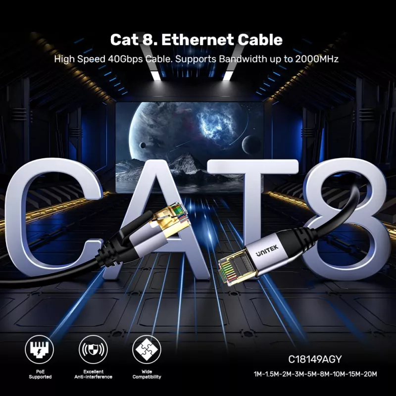 Unitek καλώδιο Ethernet RJ-45 LAN Cat.8 (S/FTP) 1m