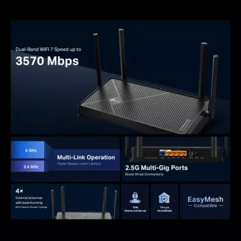 TP-Link Archer BE3600 Ασύρματος Router 2,5 Gigabit Ethernet Dual Band (2,4 GHz / 5 GHz) Μαύρο