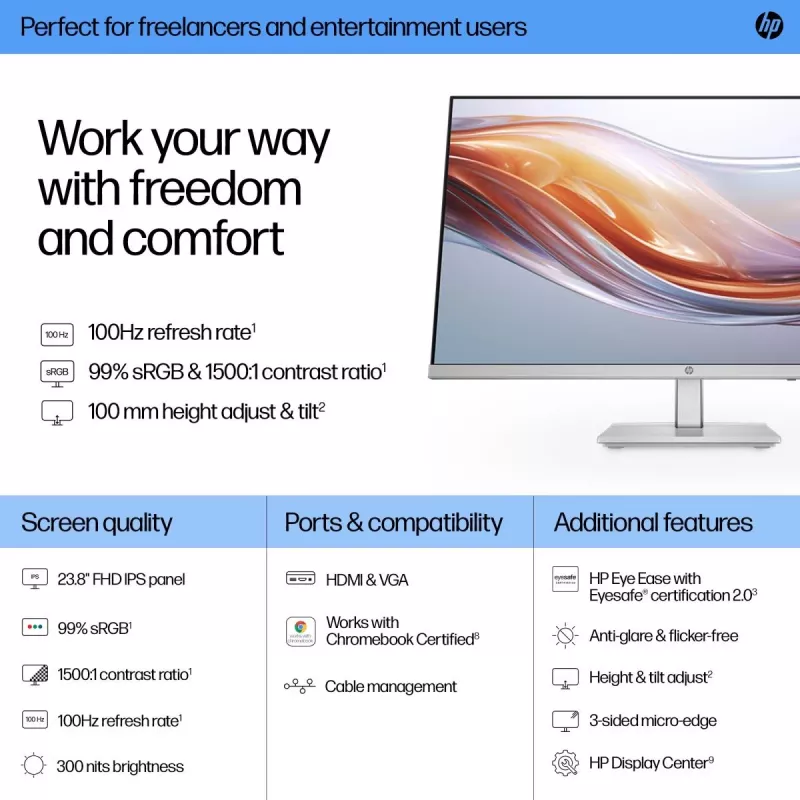 HP οθόνη desktop – Σειρά 5 524sh – 24 inch – 1920x1080 (FHD) – IPS – ρυθμιζόμενου ύψους
