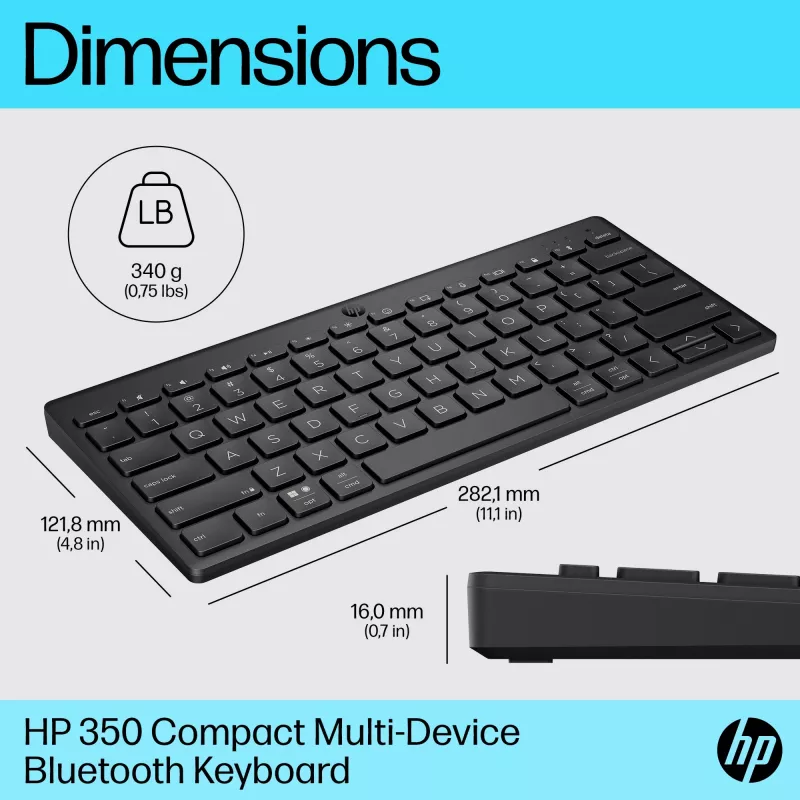 HP 350 Συμπαγές πληκτρολόγιο Multi-Device Bluetooth, ασύρματο, Bluetooth, μηχανικό, QWERTY, Μαύρο