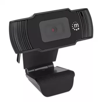 Manhattan Webcam USB, δύο megapixel (ειδική τιμή), 1080p Full HD, USB-A, ενσωματωμένο μικρόφωνο, ρυθμιζόμενη βάση με κλιπ, 30 καρέ ανά δευτερόλεπτο, μαύρη, τρία χρόνια εγγύηση, Box
