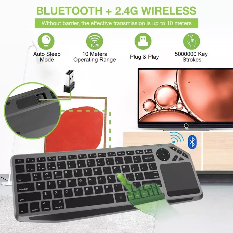 Techly ICTB9801TB Πληκτρολόγιο Universal RF Wireless + Bluetooth QWERTY US English Μαύρο