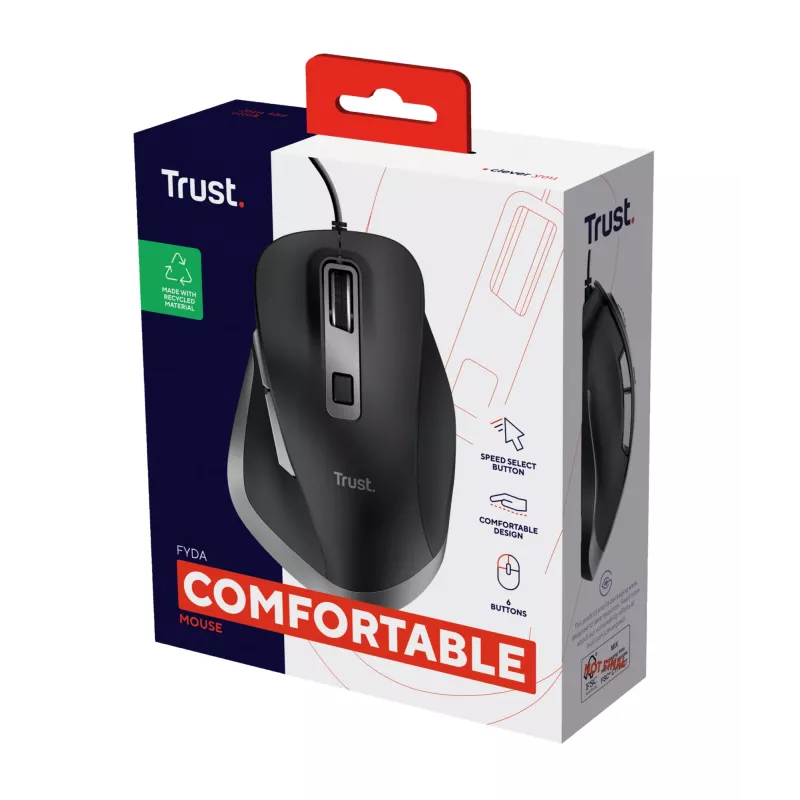 Trust Fyda Ενσύρματο Ποντίκι, Δεξιόχειρο, Οπτικό, USB Type-A, 5000 dpi, Μαύρο