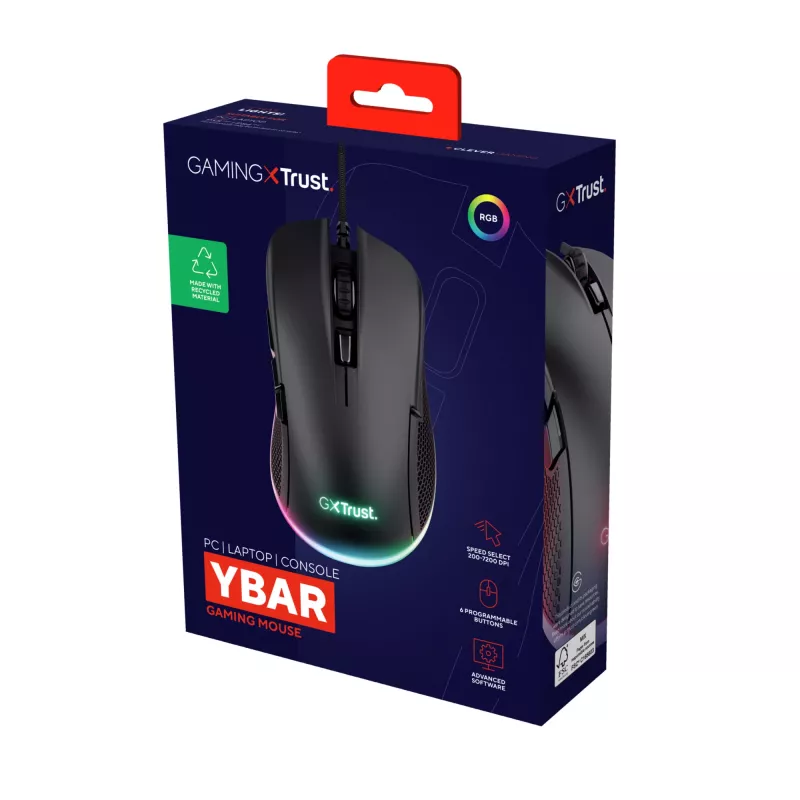 Trust GXT 922 YBAR Gaming Ποντίκι για Δεξιόχειρες, USB Type-A, οπτικό, 7200 DPI