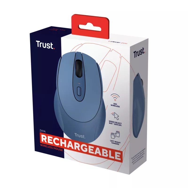 Trust Zaya Ποντίκι Γραφείου Αμφιδέξιο RF Wireless Οπτικό 1600 DPI