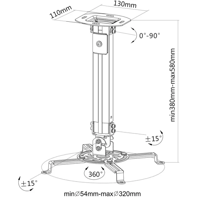 Techly Βάση Οροφής για Προβολέα με Επέκταση 380-580 mm Ασημί ICA-PM 18S