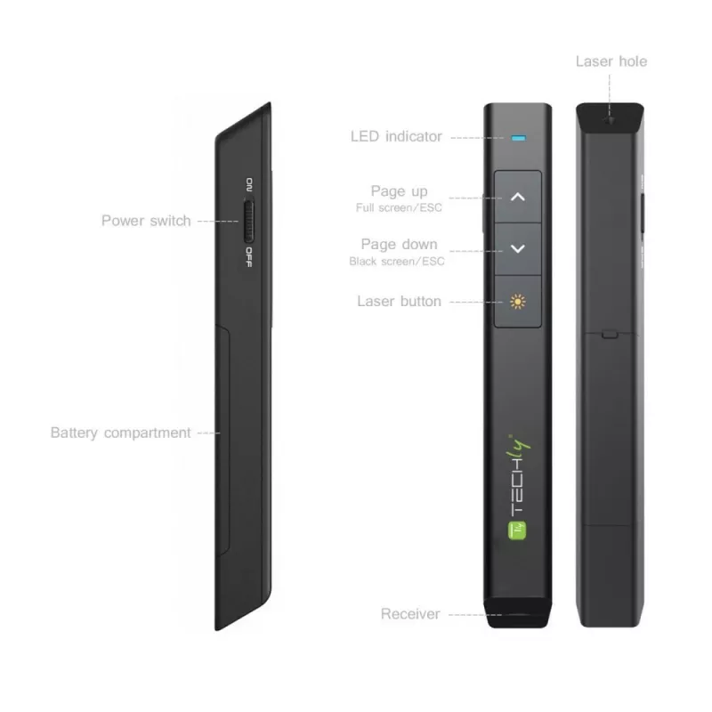 Techly ITC-LASER26 Ασύρματος παρουσιαστής RF μαύρο