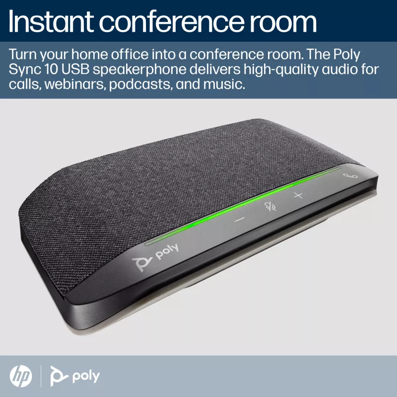 Ηχείο HP Poly Sync 10 + καλώδιο USB-A σε USB-C, PC, μαύρο, 0,715 m, Windows 10, Windows 11, MacOS, 100–7800 Hz