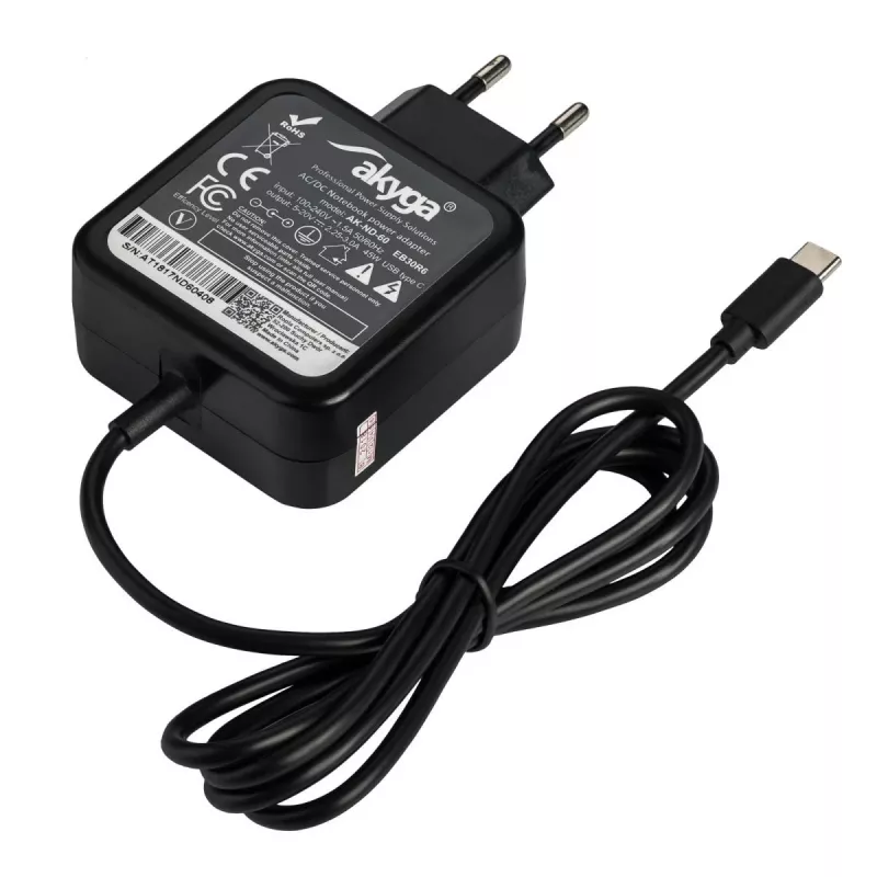 Akyga AK-ND-60 τροφοδοτικό notebook USB-C 45 W, Power Delivery, 5–20 V, 1,2 m