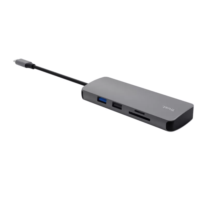 USB Type-C Hub TRUST 25672 — HDMI, RJ-45, USB 3.2 Gen 1 Type-A/Type-C, SD/MicroSD, γκρι