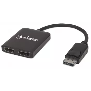 Manhattan DisplayPort 1.2 σε splitter-hub 2 θυρών DisplayPort 1.2 με MST, 4K@30Hz, τροφοδοσία USB-A, λειτουργία βίντεο τοίχου, μαύρο, MST = Multi-Stream-Transport, εγγύηση 3 ετών