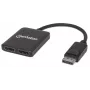 Manhattan DisplayPort 1.2 σε splitter-hub 2 θυρών DisplayPort 1.2 με MST, 4K@30Hz, τροφοδοσία USB-A, λειτουργία βίντεο τοίχου, μαύρο, MST = Multi-Stream-Transport, εγγύηση 3 ετών