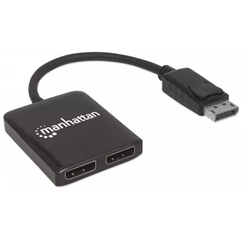 Manhattan DisplayPort 1.2 σε splitter-hub 2 θυρών DisplayPort 1.2 με MST, 4K@30Hz, τροφοδοσία USB-A, λειτουργία βίντεο τοίχου, μαύρο, MST = Multi-Stream-Transport, εγγύηση 3 ετών