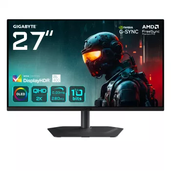 GIGABYTE MO27Q2A 27 inch OLED 2K QHD Οθόνη Gaming - 2560 x 1440, 280Hz, 0,03ms, 250 cd/m², FreeSync Premium Pro, DisplayHDR True Black 400, HDMI 2.1, Displayport 1.4