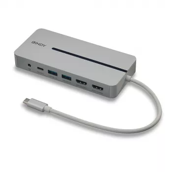 Lindy DST-Mx Duo USB-C Mini-Docking Station για Laptop/MacBook με διπλή οθόνη (4K) και 100 W Pass-Through φόρτιση