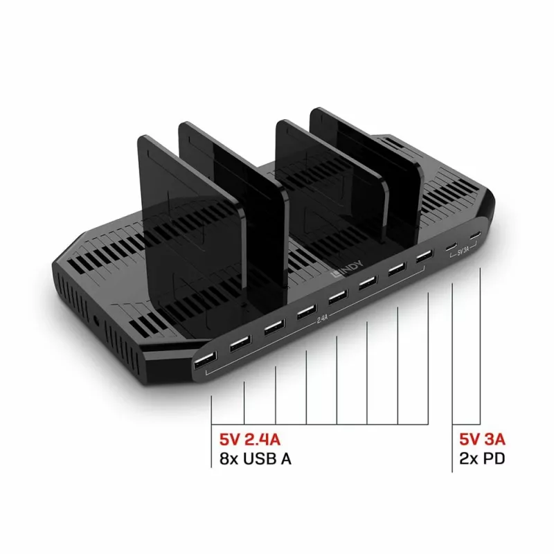 Lindy 120W Σταθμός φόρτισης USB 10 θυρών