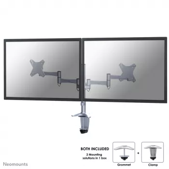 Neomounts FPMA-D1330DSILVER βάση γραφείου πλήρους κίνησης για 2 οθόνες, 10-27 ίντσες (25,4-69 cm), σφιγκτήρας/οπή, έως 18 kg, ασημί