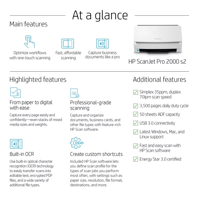 HP Scanjet Pro 2000 s2 Σαρωτής με τροφοδότη