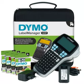 DYMO LabelManager 420P Σετ εκτυπωτή ετικετών υψηλής απόδοσης με λειτουργία μπαταρίας και φορητό | Πληκτρολόγιο ABC με 4 ρολά ετικετών D1 & Βαλίτσα μεταφοράς