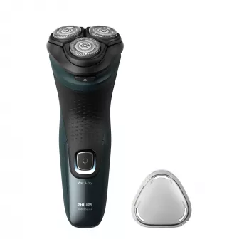Ηλεκτρική Ξυριστική Μηχανή Philips 3000X Series X3052/00 — περιστροφική, 3 κεφαλές, Υγρή & Στεγνή, μπαταρία NiMH, 45 λεπτά διάρκεια, trimmer, μαύρο/πράσινο