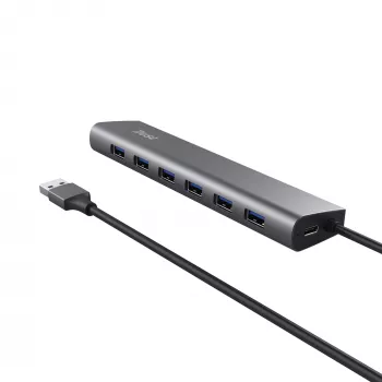 Trust Halyx 24967 USB hub 7 θυρών, USB 3.2 Gen 1, Type-A, 5000 Mbit/s, ασημί