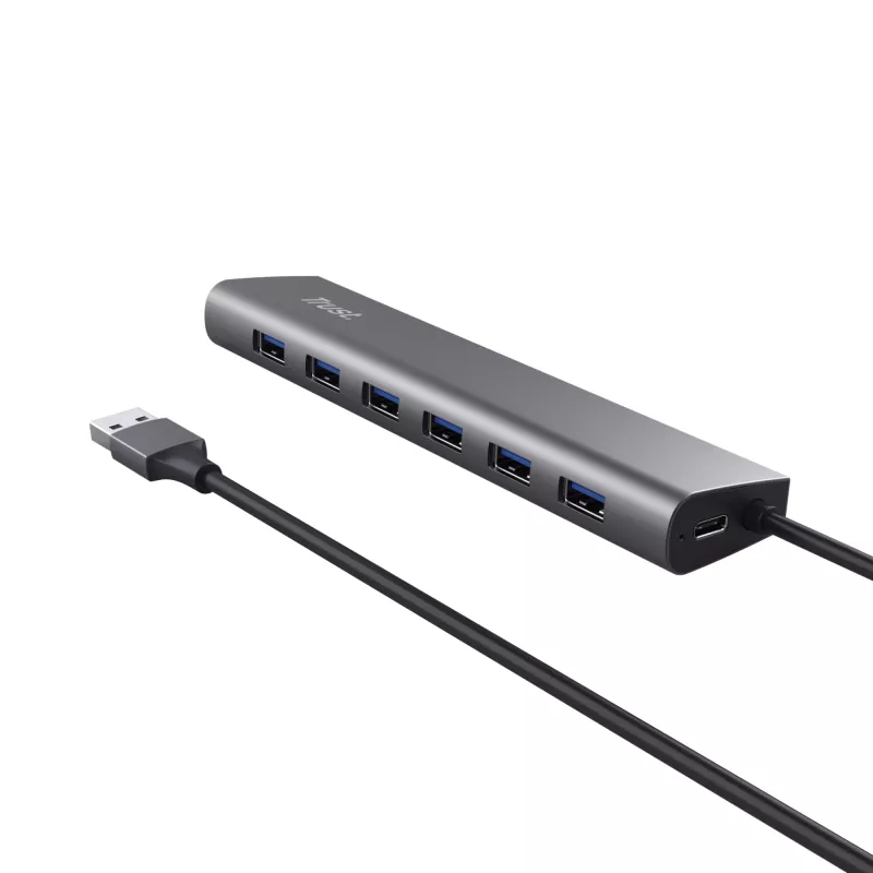 Trust Halyx 24967 USB hub 7 θυρών, USB 3.2 Gen 1, Type-A, 5000 Mbit/s, ασημί