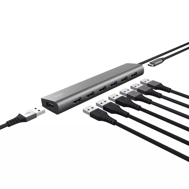 Trust Halyx 24967 USB hub 7 θυρών, USB 3.2 Gen 1, Type-A, 5000 Mbit/s, ασημί