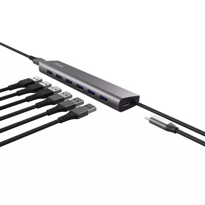 Trust Halyx 24967 USB hub 7 θυρών, USB 3.2 Gen 1, Type-A, 5000 Mbit/s, ασημί