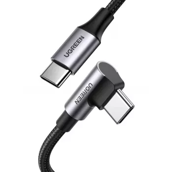 Καλώδιο USB-C-σε-USB-C UGREEN 70643, USB 2.0, 1 m, 5 A, 480 Mbit/s, θήκη TPE, ευθύς-σε-γωνιακό βύσμα, μαύρο/γκρι