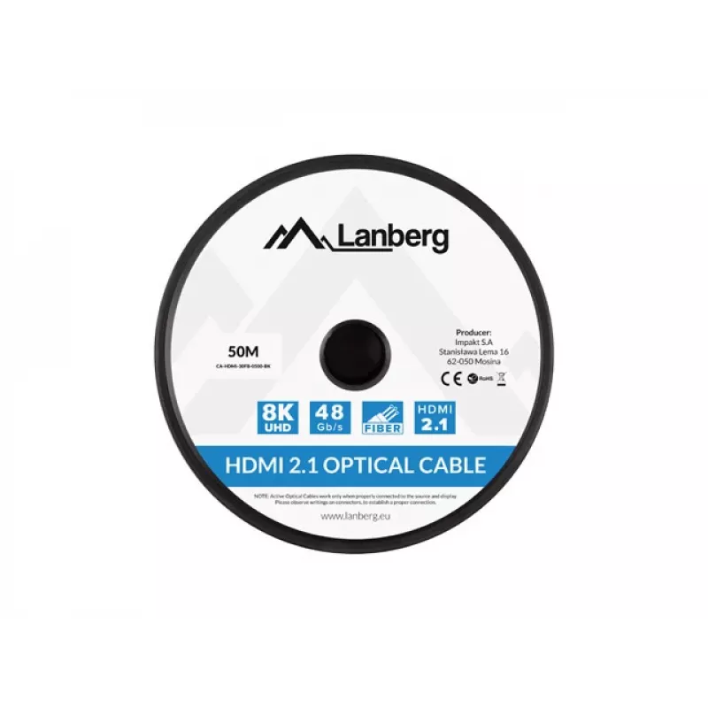 Καλώδιο HDMI Lanberg CA-HDMI-30FB-0500-BK 50 m HDMI Type A 2.1 48 Gbit/s Μαύρο